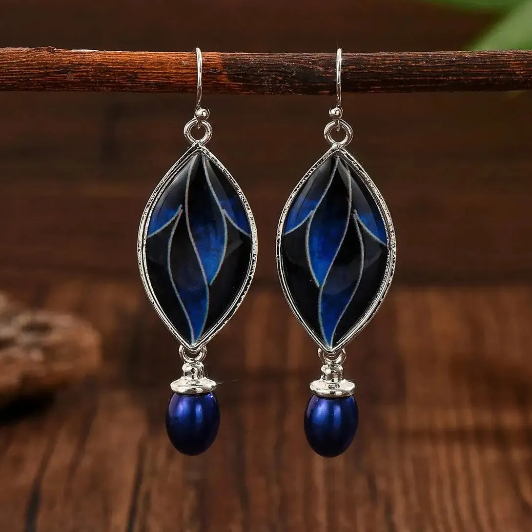 Handmade Vintage Copper Gemstone Boho Dangle Drop Hook Earrings