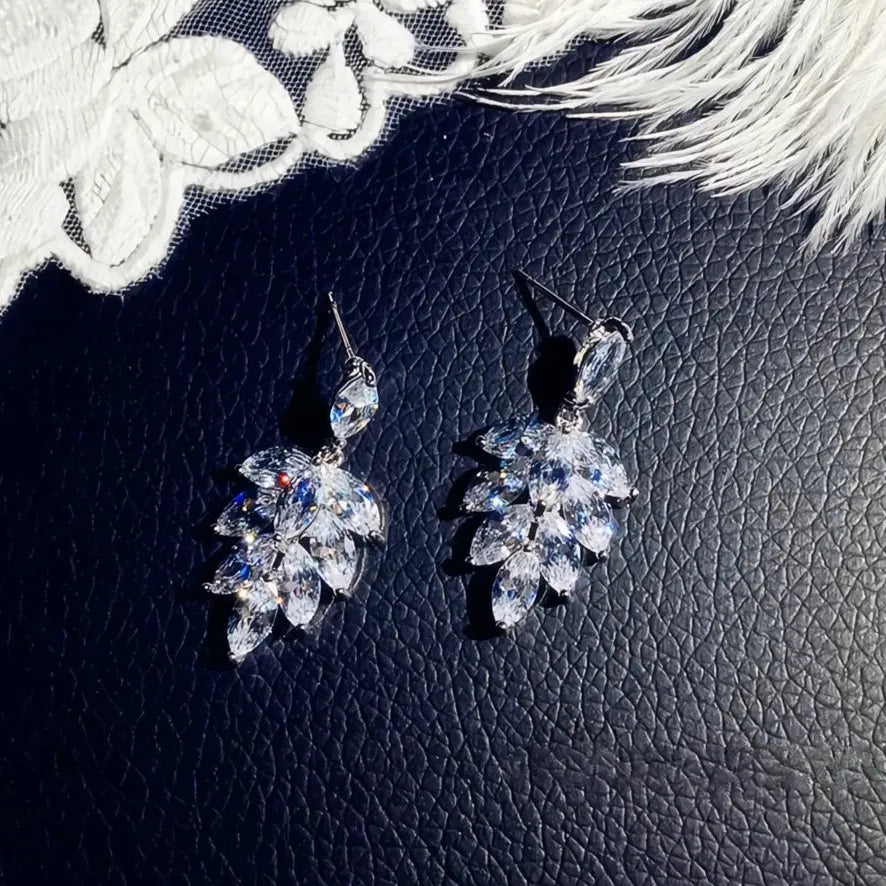 Cubic Zirconia Geometric Leaf Drop Earrings Copper Alloy Wedding Jewelry