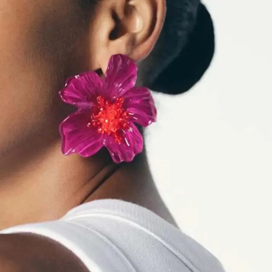 2025 Acrylic Transparent Flower Stud Earrings for Women Large Colorful Nature Jewelry