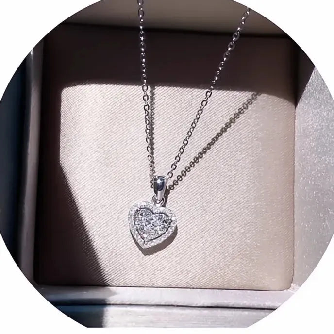 Love Geometric Cubic Zirconia Pendant Necklace for Women Wedding Silver Color Jewelry