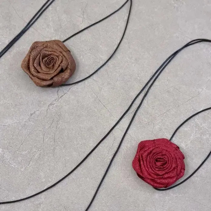 Vintage Red Rose Cotton Pendant Choker Adjustable Leather Rope Necklace Y2K Trendy