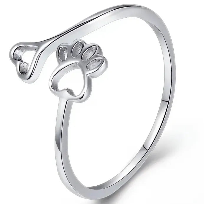 Adjustable Geometric Brass Heart Ring with Animal Footprint Design