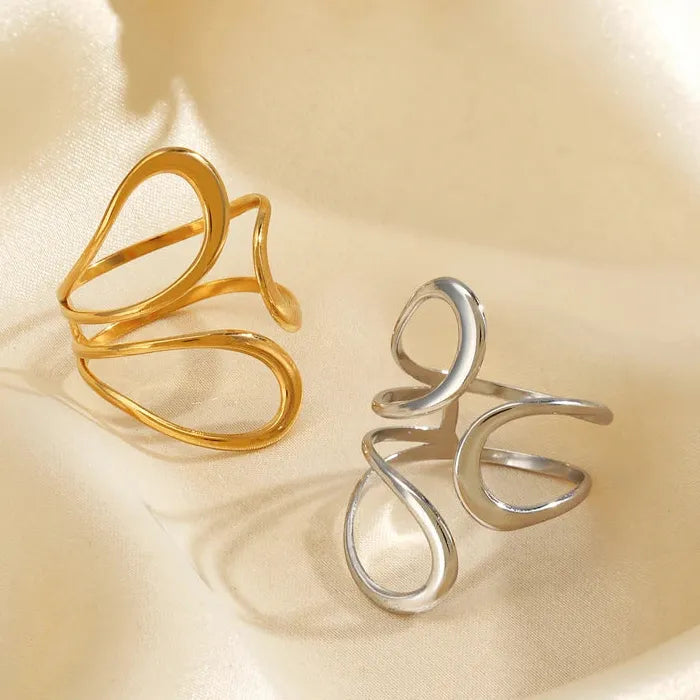 Gold Stainless Steel Punk Geometric Irregular Open Chain Ring for Women Jewelry