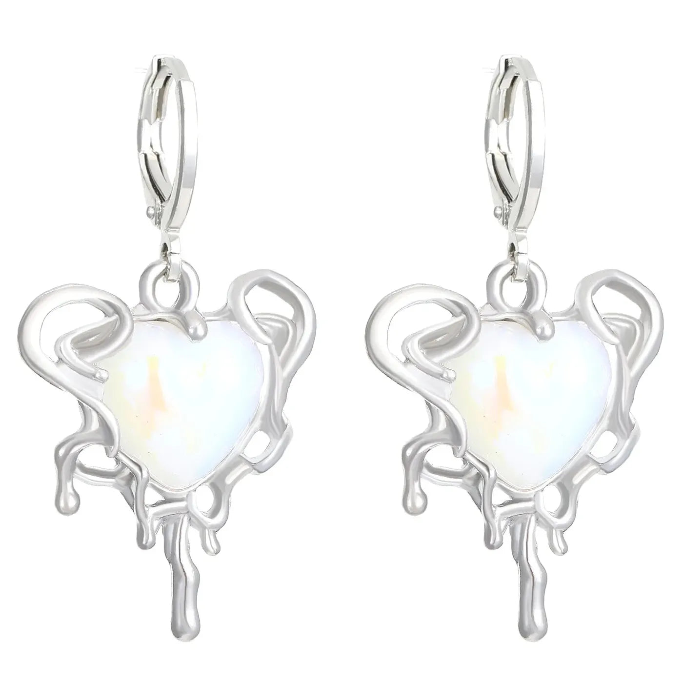 Y2K Silver Metal Star Drop Earrings Rhinestone Punk Jewelry for Women
