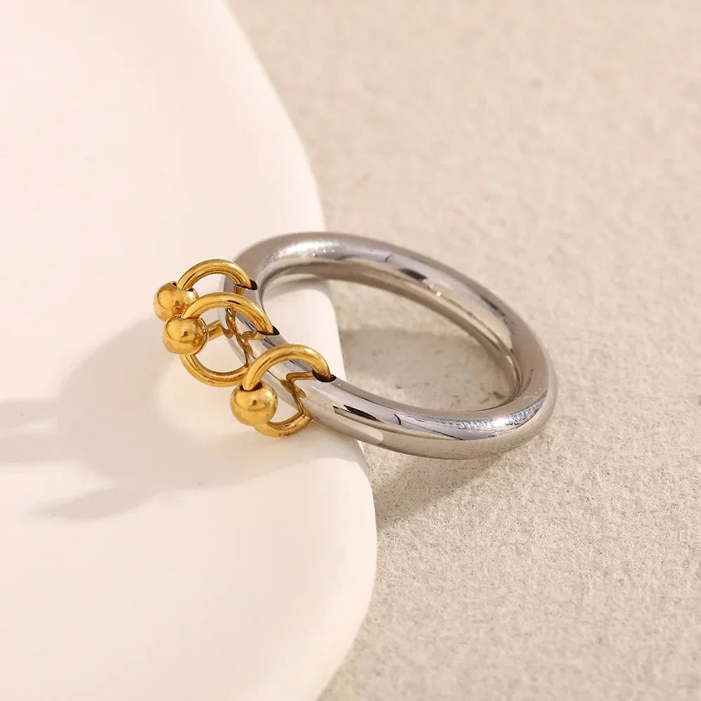 Vintage Punk Women’s Stainless Steel Mini Round Bead Tassel Ring PVD Waterproof