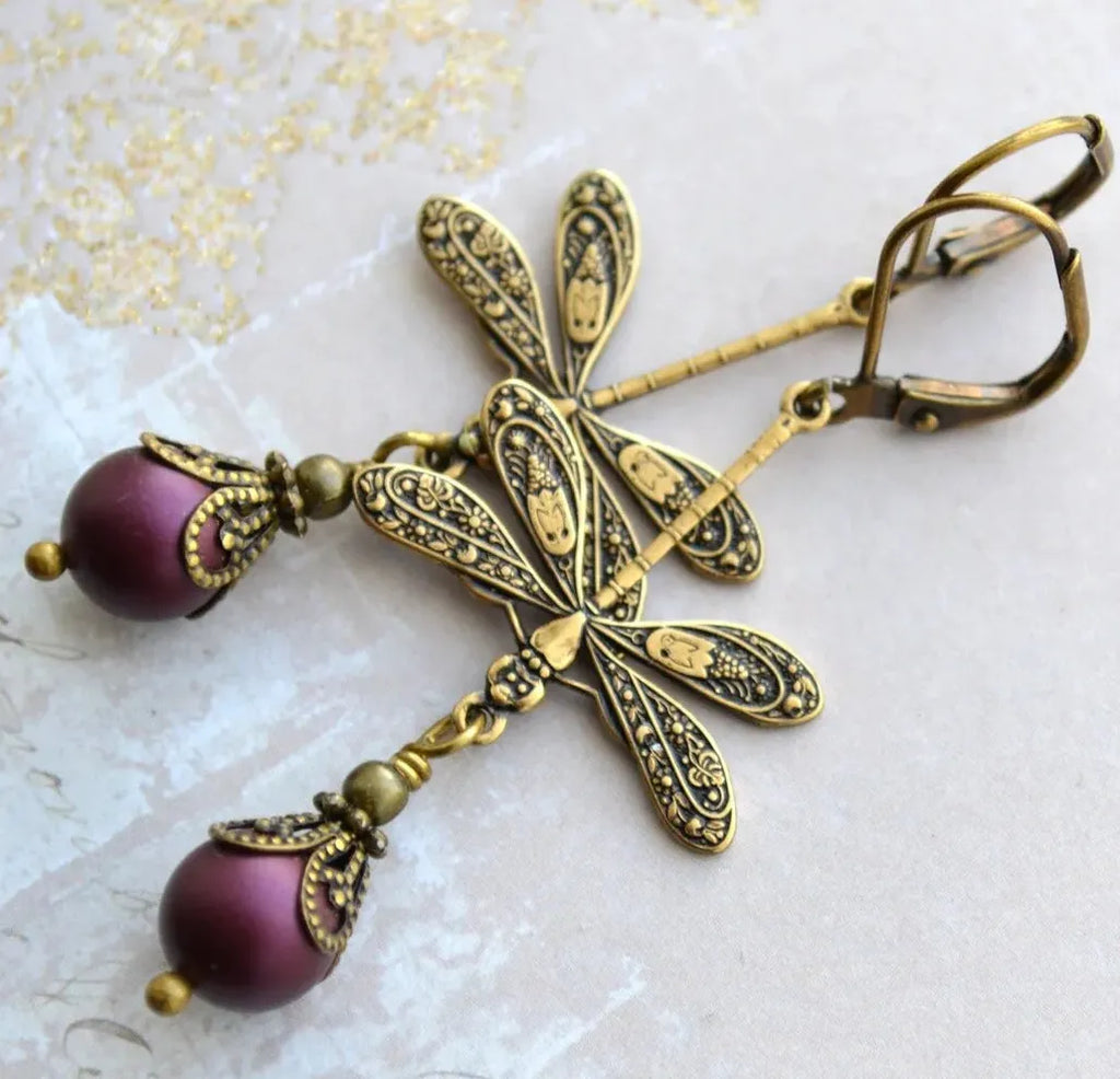 Simulated Pearl Dragonfly Drop Earrings Long Style Cute Animal Jewelry Women