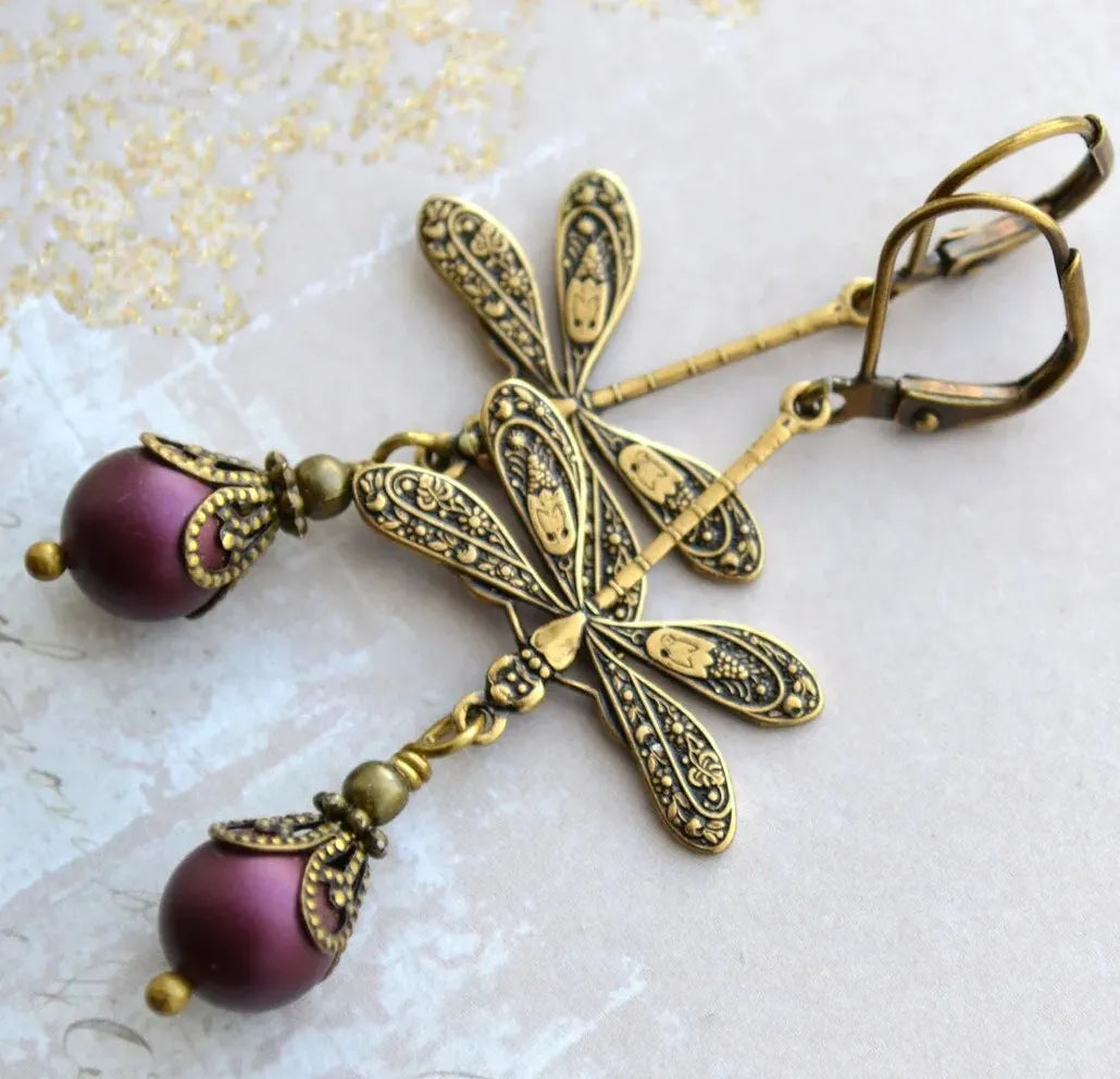 Simulated Pearl Dragonfly Drop Earrings Long Style Cute Animal Jewelry Women