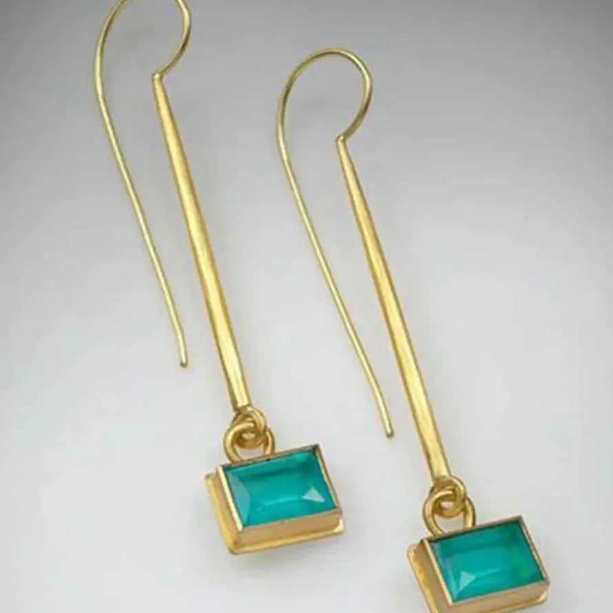 Geometric Square Gold Drop Earrings Women Zinc Alloy Long Hook Jewelry