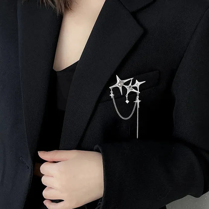 Four-Pointed Star Zinc Alloy Brooch Chain Trendy Jewelry Accessory