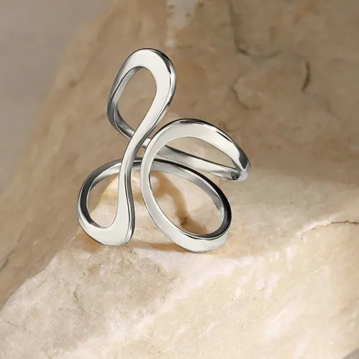 Stainless Steel Irregular Geometric Open Chain Ring for Women Punk Fashion Jewelry