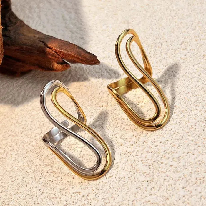 Stainless Steel Double S-Shaped Fashion Ring for Women Gold Silver Jewelry