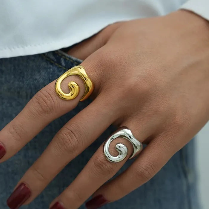 Gold Plated Skeleton Pattern Stainless Steel Ring for Women Minimalist Gift Jewelry