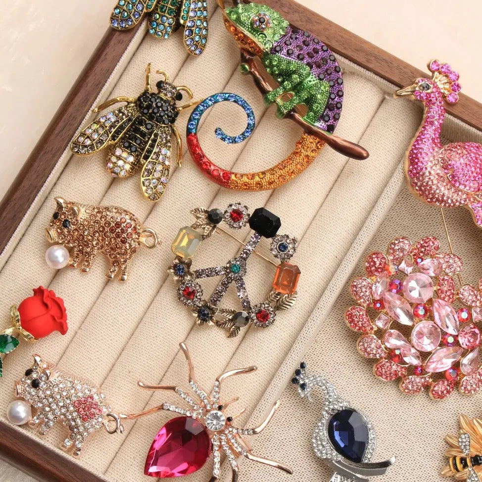Classic Animal Brooch Pins Cat Lizard Flower Spider Insect Jewelry