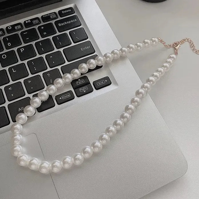Men's Trendy White Imitation Pearl Beaded Short Choker Necklace 2026