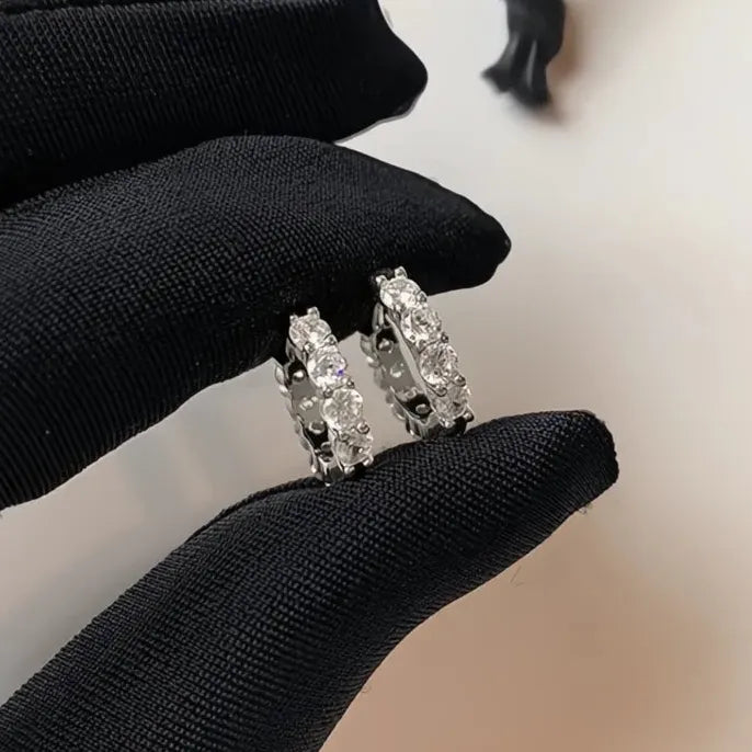 13mm/15mm Women’s Circle Hoop Earrings Cubic Zirconia Inlaid Sparkling Wedding Party Jewelry