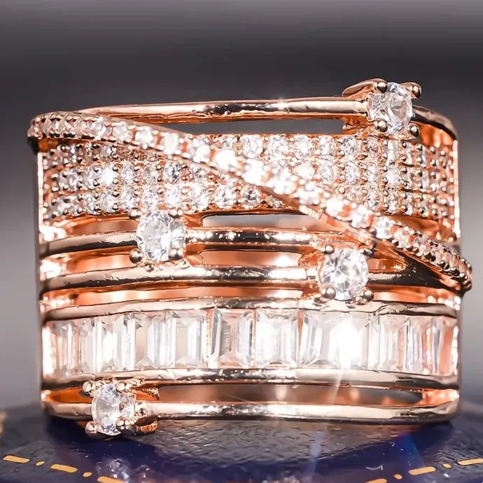 Hollow Out Multilayer Women’s CZ Ring Brass Geometric Luxury Party Jewelry