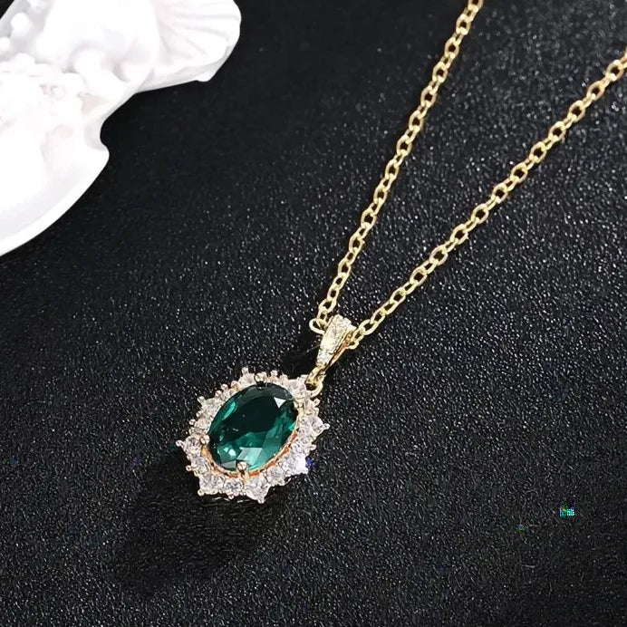 Noble Bright Women’s Green Geometric Cubic Zirconia Pendant Necklace 45CM
