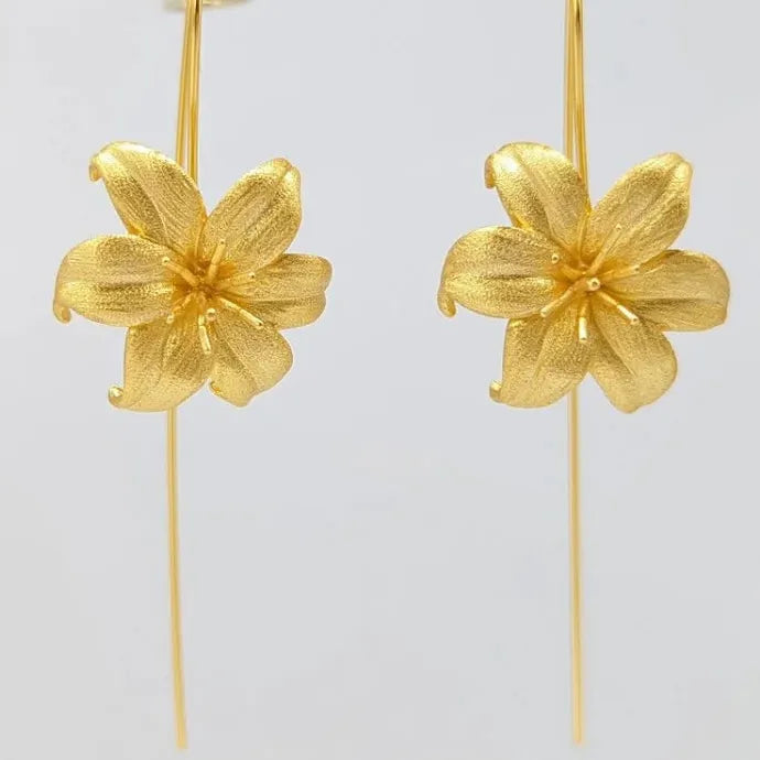 Leaf Flower Design Long Drop Earrings for Women Zinc Alloy Cubic Zirconia Jewelry