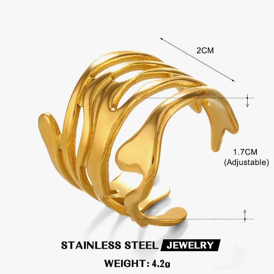 18K Gold Plated Stainless Steel Women's Vintage Geometric Cocktail Ring Jewelry