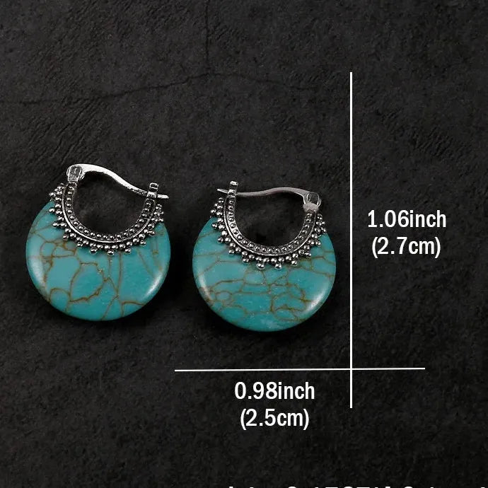 Bohemian Women's Natural Turquoise Drop Earrings Vintage Ethnic Zinc Alloy