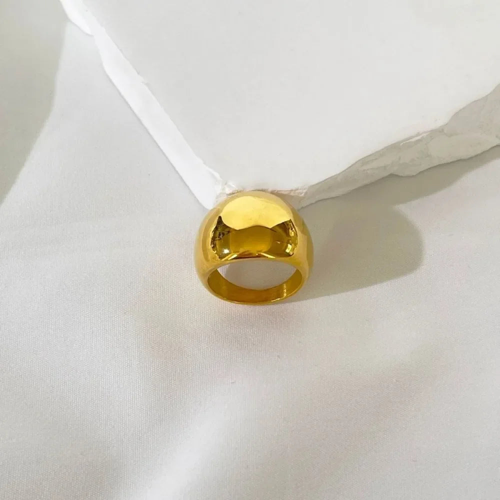 Polished Gold Plated Chunky Wide Stainless Steel Punk Hiphop Ring for Women Girls