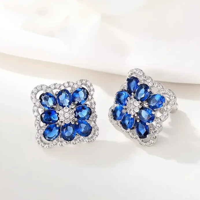 Blue Geometric Cubic Zirconia Stud Earrings for Women Wedding Gift
