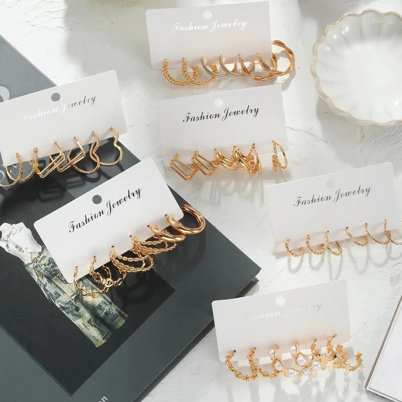 Vintage Geometric Twist Drop Hoop Earrings Set Zinc Alloy Jewelry Gifts