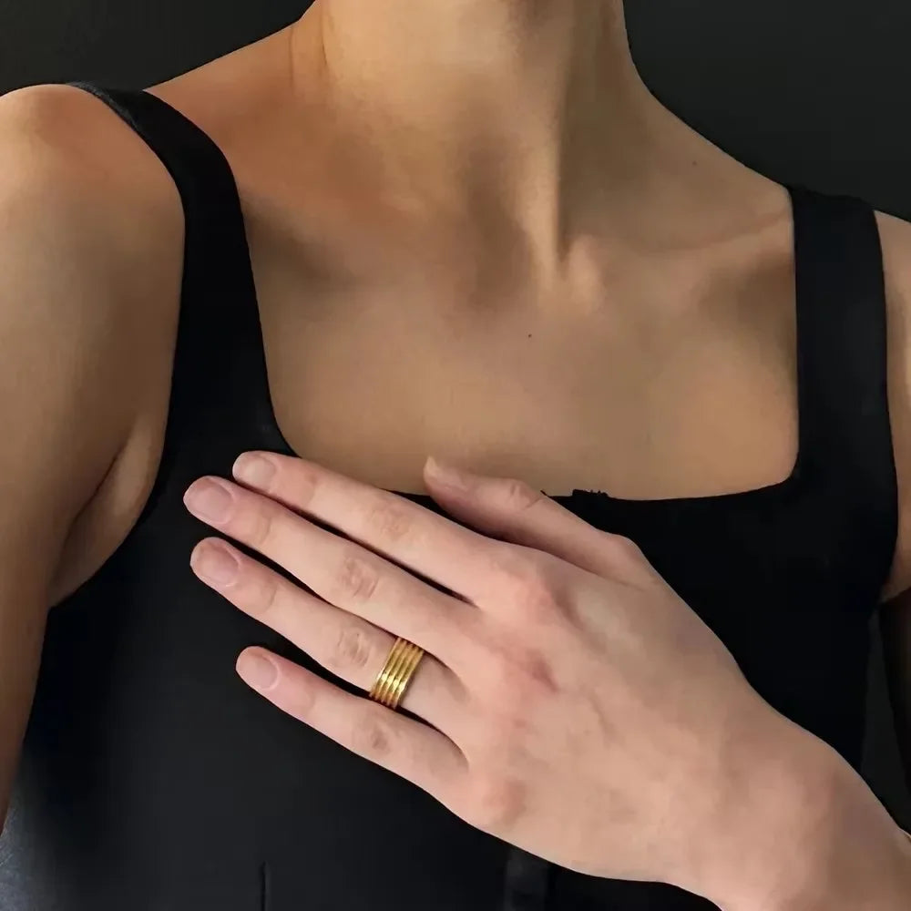 Vintage Multilayer Wide Chunky Knuckle Ring Gold Plated Stainless Steel Zircon Wedding Jewelry