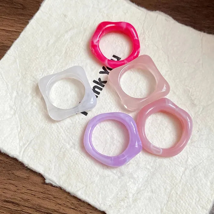 5Pcs Women’s Colourful Geometric Plastic Rings Vintage Simple Gift Set 2025 Mood Tracker