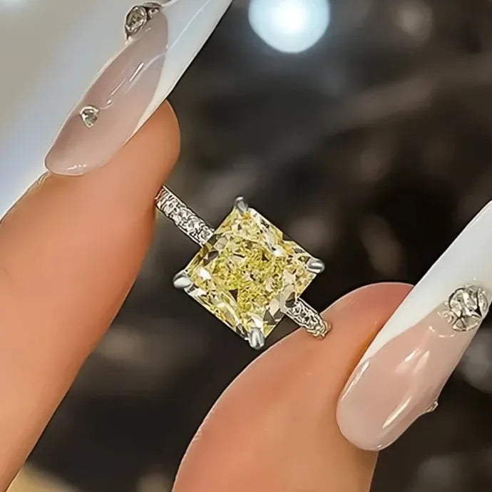 Elegant Square Yellow CZ Wedding Band Ring for Women Brass Gift