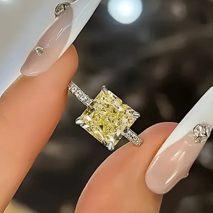 Elegant Square Yellow CZ Brass Wedding Band Ring for Women Gift