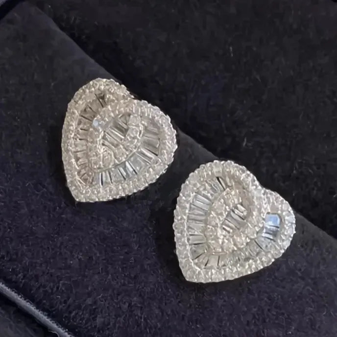 Sweet Lady Heart Stud Earrings with Cubic Zirconia Bridal Wedding Engagement Jewelry