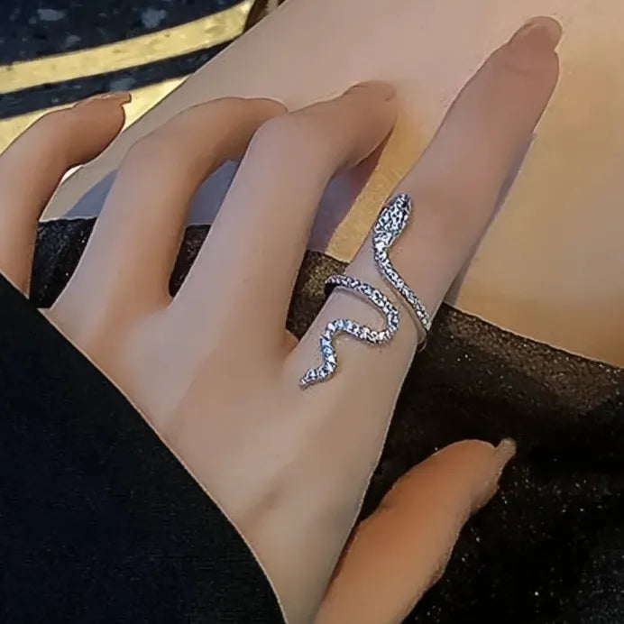 Geometric Snake Ring for Women Brass with Micro Inlaid Cubic Zirconia