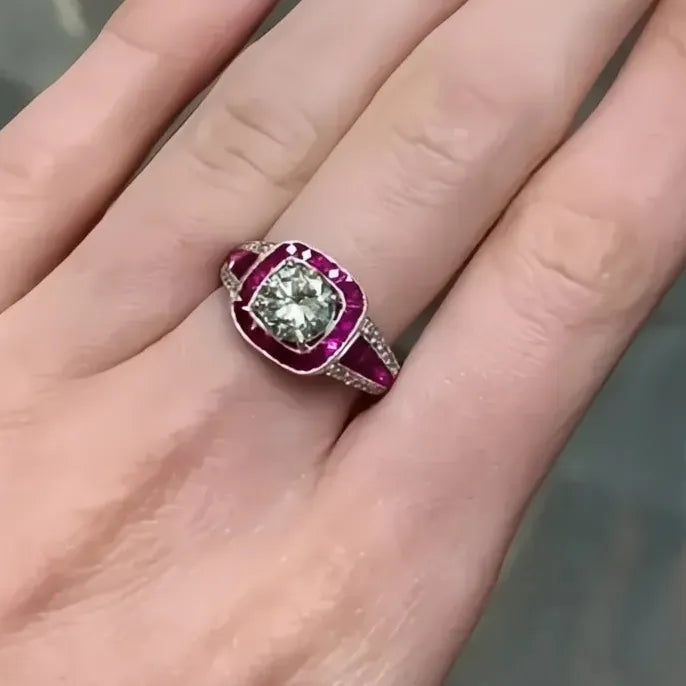 Vintage Red Cubic Zirconia Brass Geometric Ring for Women Elegant Party Gift