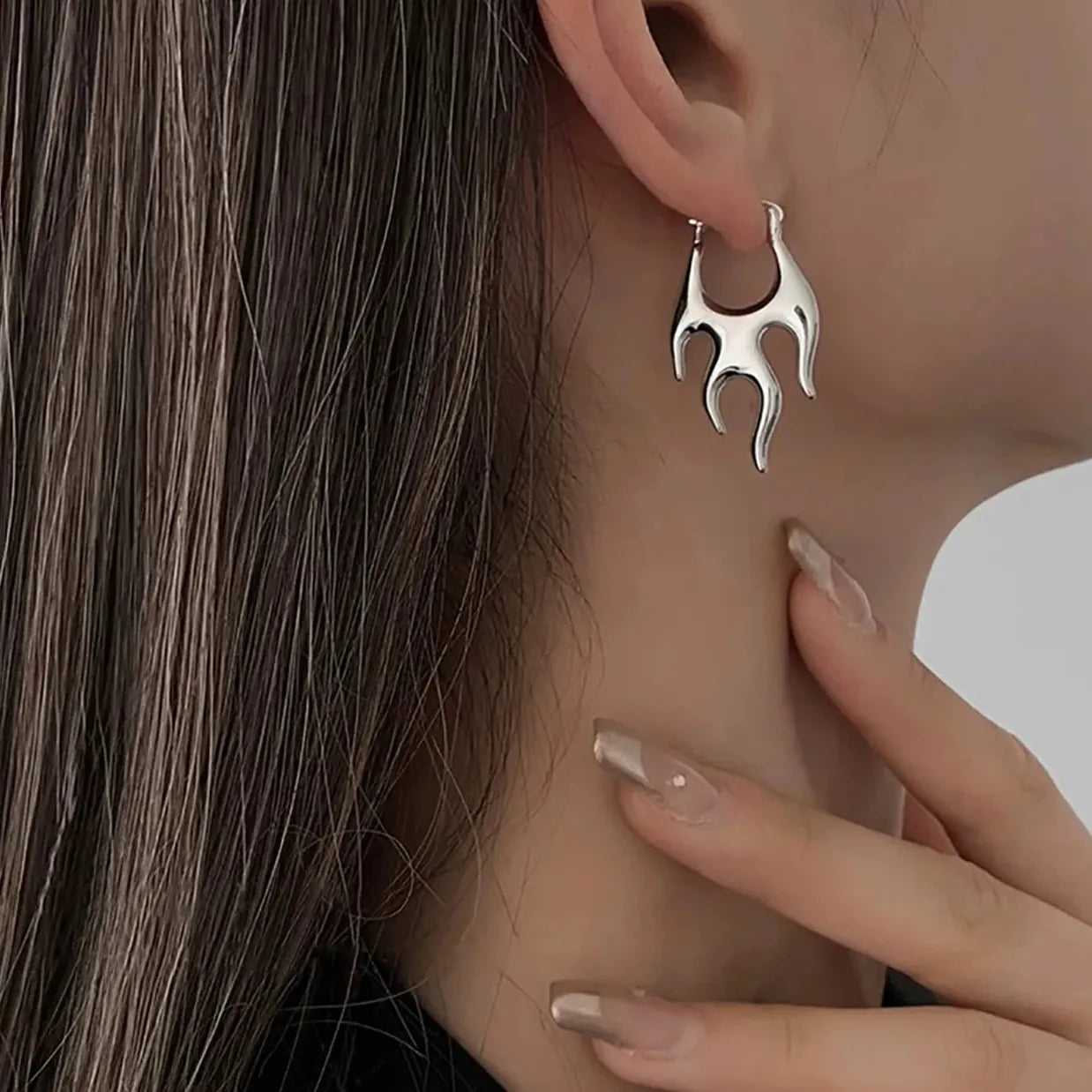 Gold Color Geometric Flame Hoop Earrings for Women Punk Fashion Jewelry