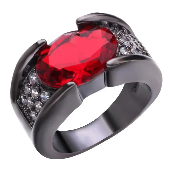 Inlaid Black Zinc Alloy Ring Cross for Men Red Purple Rhinestone Jewelry Anniversary