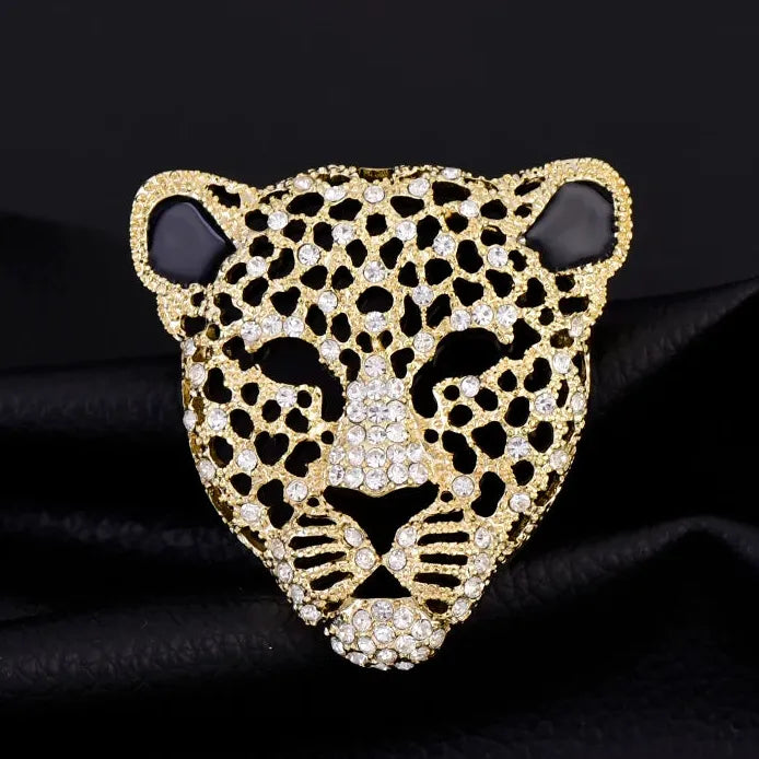 Rhinestone Leopard Head Hollow Men's Suit Brooch Enamel Pin