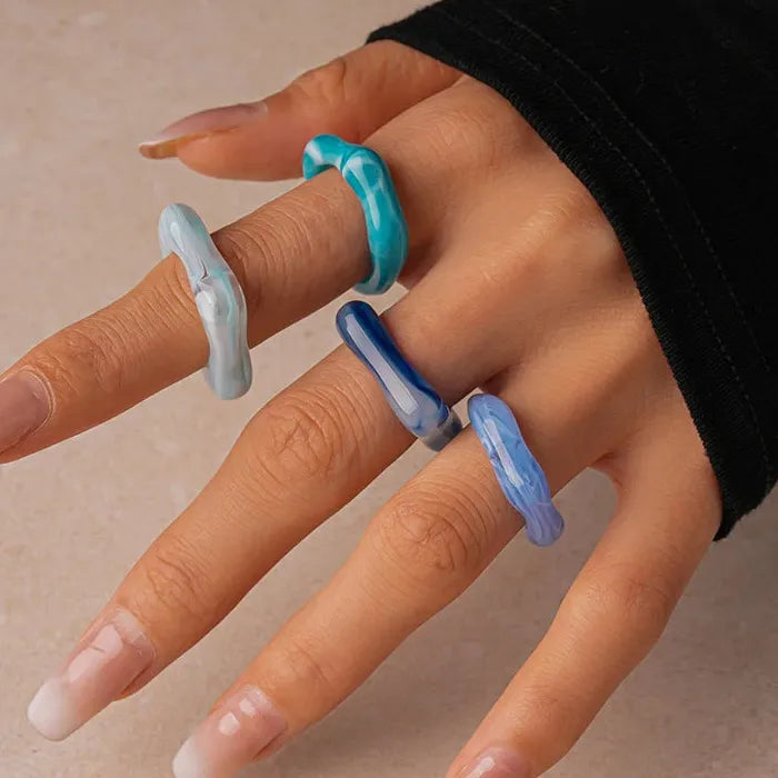 5Pcs Women’s Colourful Geometric Plastic Rings Vintage Simple Gift Set 2025 Mood Tracker