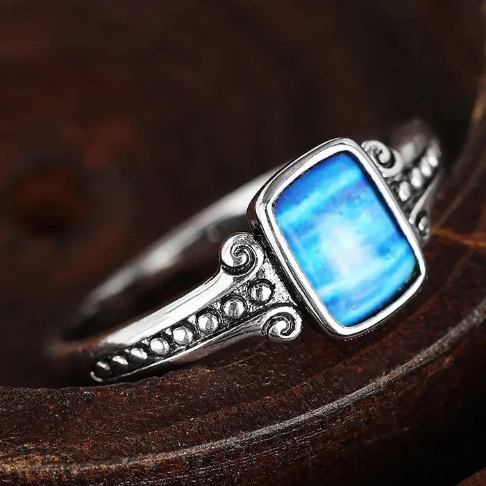 Retro Square Copper Ring with Gemstone Inlay Minimalist Women's Jewelry