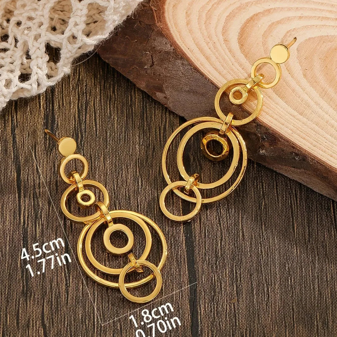 Geometric Gold Color Hollow Drop Earrings for Women Zinc Alloy Jewelry
