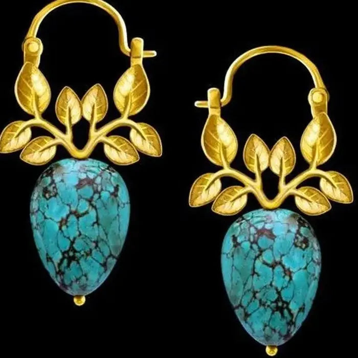 Vintage Gold Inlaid Blue Gemstone Drop Earrings Zinc Alloy for Women Party Engagement