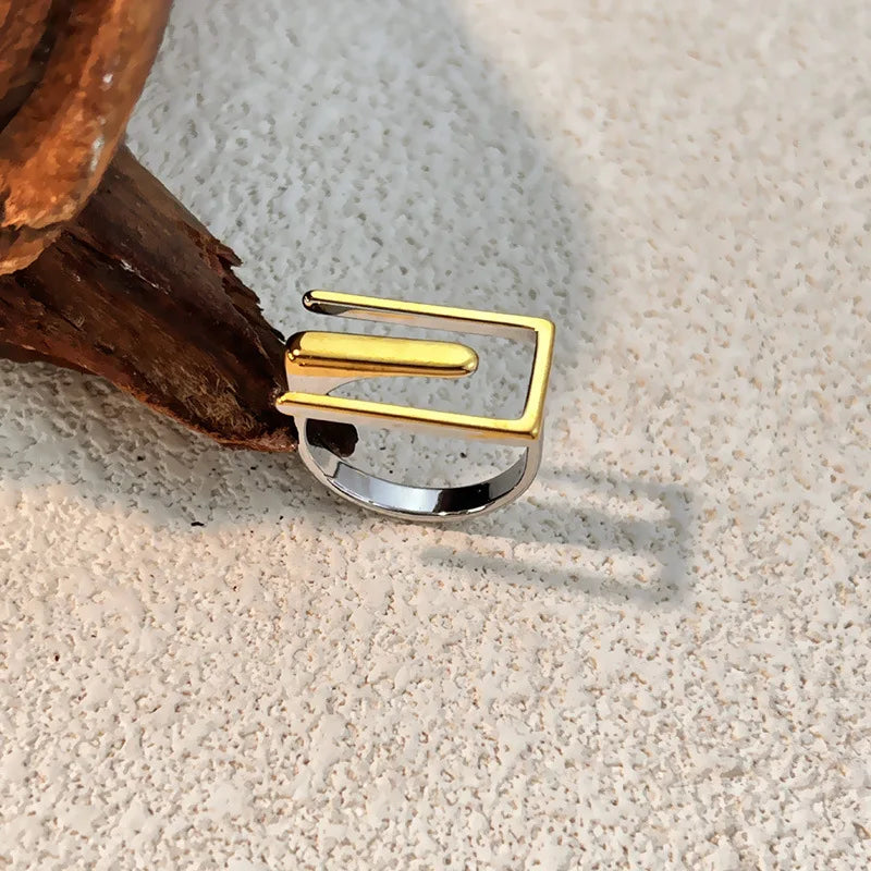 18k Gold Plated Stainless Steel Geometric Hollow Wire Ring for Women