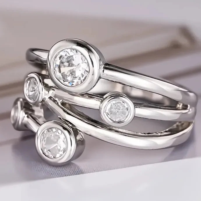 Silver Cubic Zirconia Geometric Brass Ring for Women Daily Wear Jewelry