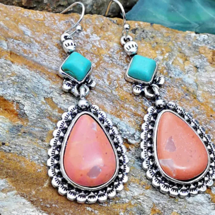 Retro Silver Water Drop Earrings Long Resin Zinc Alloy Women's Jewelry
