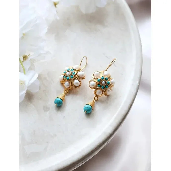Handmade Retro Ethnic Style Imitation Pearl Drop Earrings Gold Jewelry Gift
