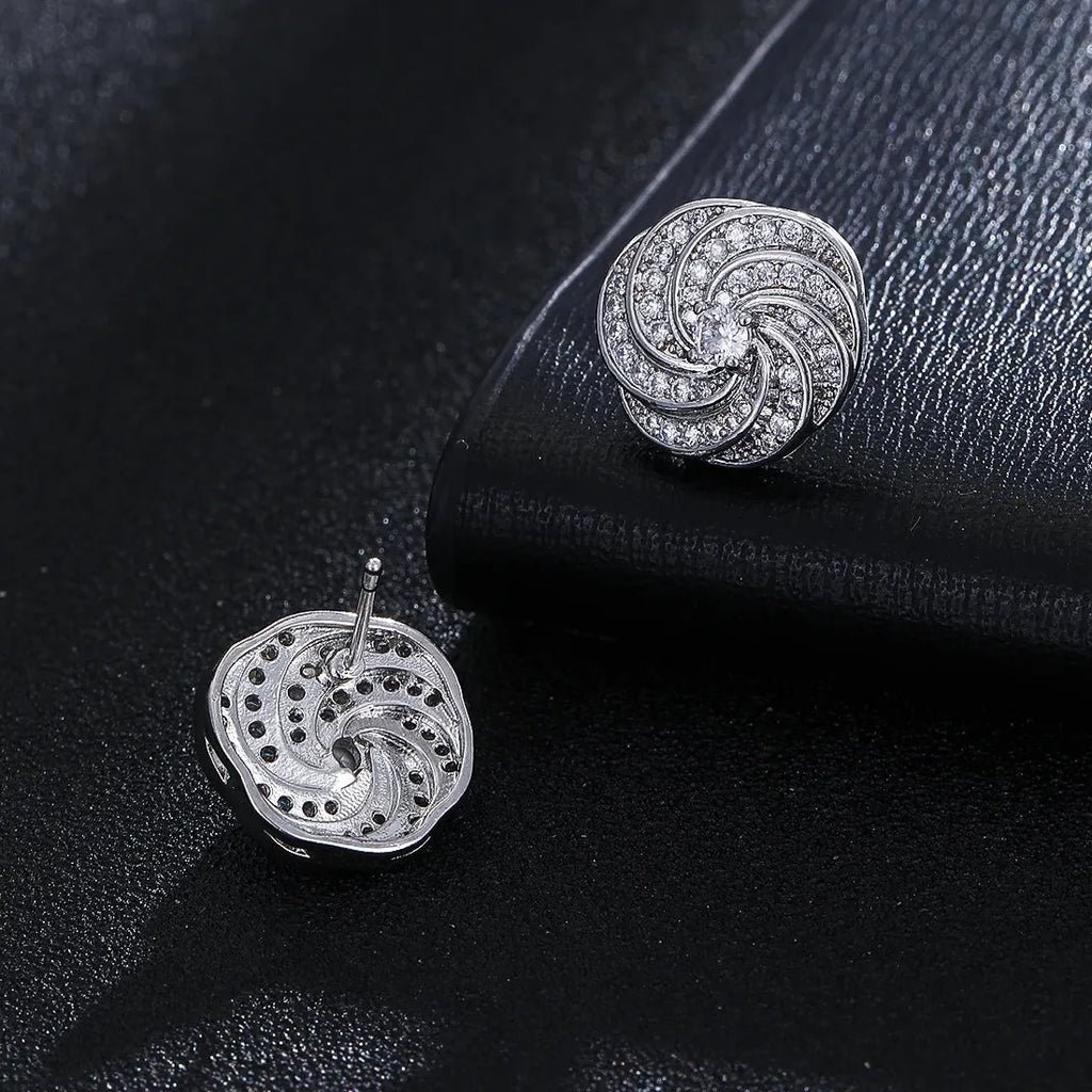 Eternity Green CZ Stud Earrings Gold Color Copper Bridal Wedding Jewelry