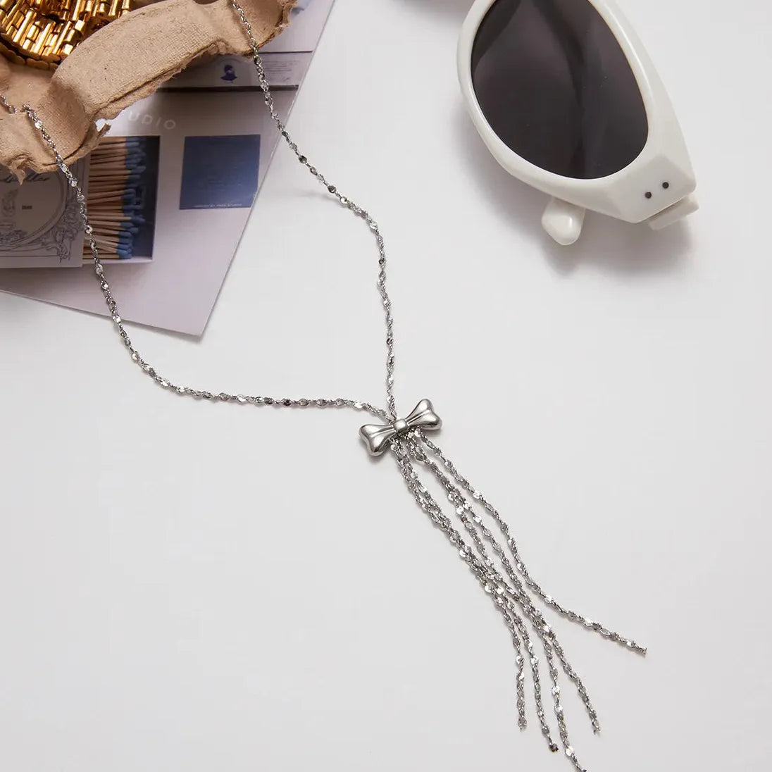 Stainless Steel Bowknot Sweater Chain Necklace Women’s Hypoallergenic Choker