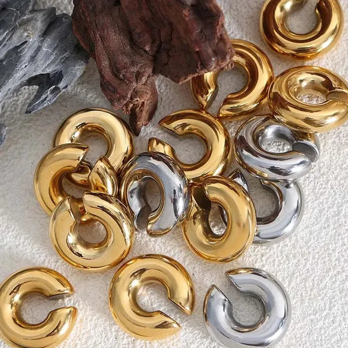 Vintage Stainless Steel C-Shape Clip Earrings for Women Gold Tone Jewelry Gift