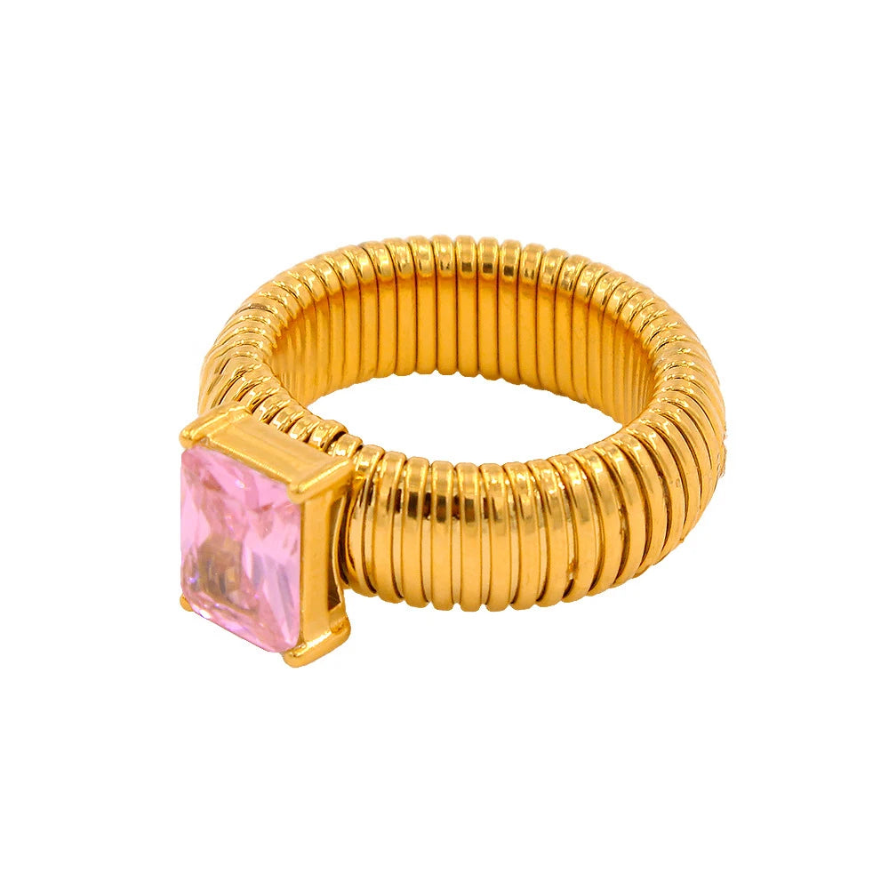 18K Gold Plated Stainless Steel CZ Geometric Twist Chunky Wedding Ring