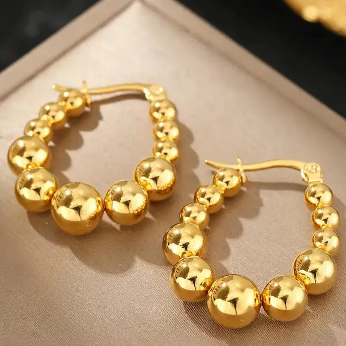 Geometric Stainless Steel Beaded Hoop Earrings for Women Classic Jewelry Gift